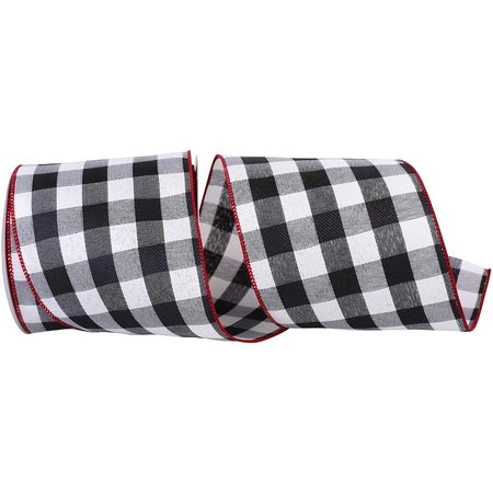 RELIANT RIBBON 4 in. Celine Plaid Twill Wired Edge Ribbon, Black & Red - 10 Yards 93228W-739-10F